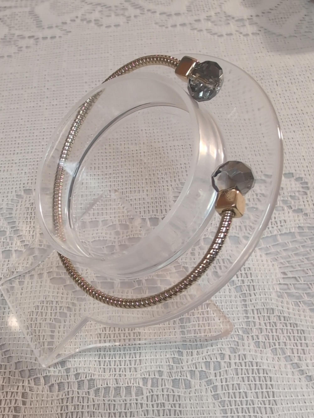 Open Cuff Bracelet with Faceted Smoky Beads